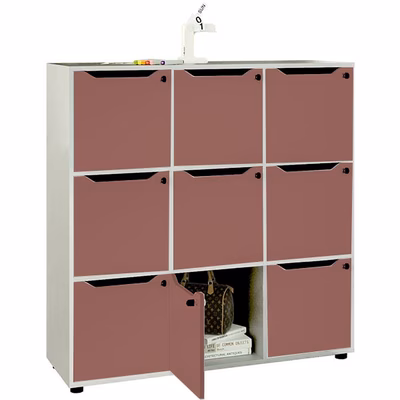 Immagine di Mobile MAILBOX 9 caselle cm 119x40x121,6 struttura grigio alluminio ante viola scarlatto