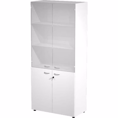 Immagine di Libreria alta c/ante superiori in vetro satinato WORK cm 90x46x200 bianco