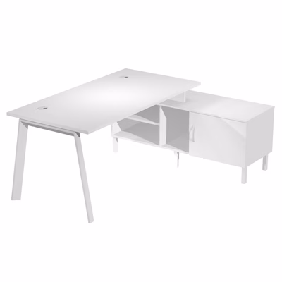 Immagine di Scrivania c/mobile di servizio WORK cm 145x140x75 gamba metallica piano bianco