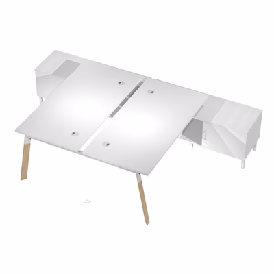 Immagine di Bench 2 posti c/mobile di servizio WORK cm 145x285x75 gamba legno piano bianco