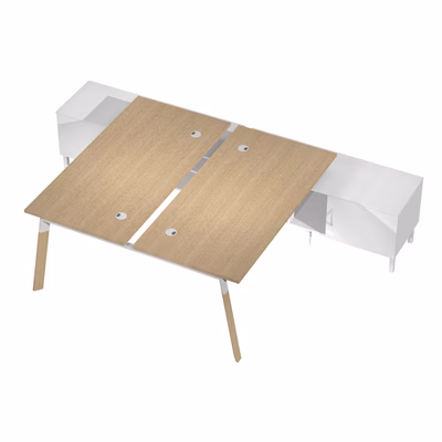 Immagine di Bench 2 posti c/mobile di servizio WORK cm 145x285x75 gamba legno piano rovere chiaro