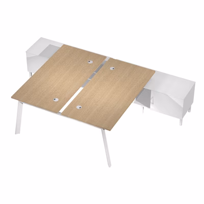 Immagine di Bench 2 posti c/mobile di servizio WORK cm 185x285x75 gamba metallica piano rovere chiaro