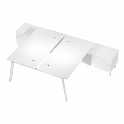 Immagine di Bench 2 posti c/mobile di servizio WORK cm 145x285x75 gamba metallica piano bianco