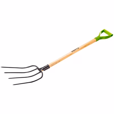 Immagine di Forcone universale 4 denti manico in legno impugnatura in plastica