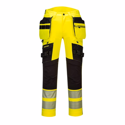Immagine di Pantaloni dx4 ad alta visibilità con tasca holster staccabile PORTWEST DX442 colore Yellow/Black tag