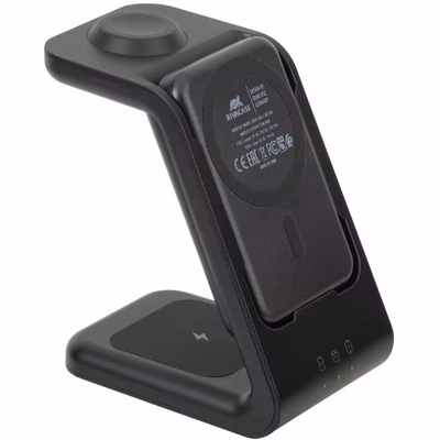 Immagine di Caricabatterie wireless/senza fili Nero USB-C RIVACASE Caricatore Stand con batteria portatile Magsa