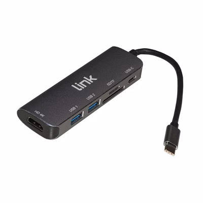 Immagine di Docking station LINK USB-C con 6 porte: HDMI 4k, usb-c, 2xusb 3.0, lettore card micro sd, sd/mmc