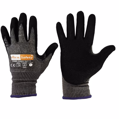 Immagine di Guanti ELICA SAFETY POWER SANDY CUT C antitaglio touch screen spalmati schiuma nitrile taglia 8 - paio