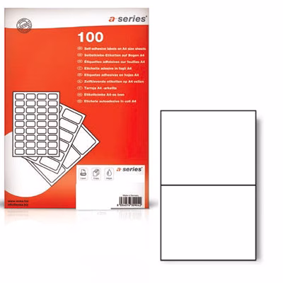 Immagine di Etichette adesive in carta bianca per stampanti laser e Inkjet 210x148 mm 100 ff