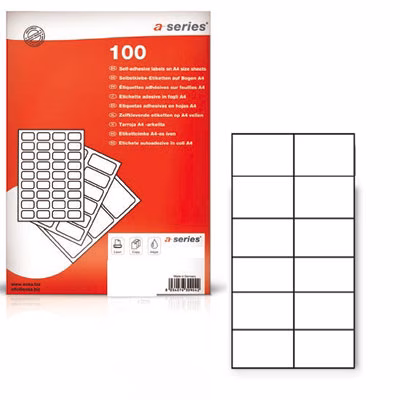 Immagine di Etichette adesive in carta bianca per stampanti laser e Inkjet 105x48 mm 100 ff