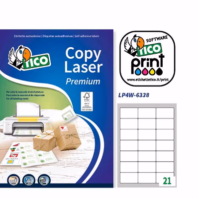 Immagine di Etichette adesive in carta bianca certificata FSC®, 63,5x38,1mm, 21 etichette per foglio, 100 fogli