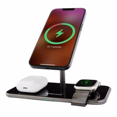 Immagine di Caricabatterie wireless/senza fili Nero USB-C INTENSO caricatore wireless 3 in 1 7410810