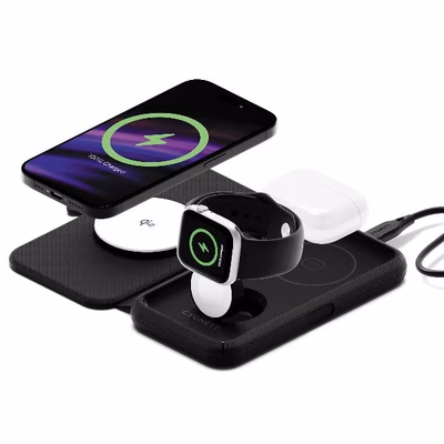Immagine di Caricabatterie wireless/senza fili Nero USB-C CYGNETT Caricabatterie wireless 3 in 1 MagTravel Qi2.0