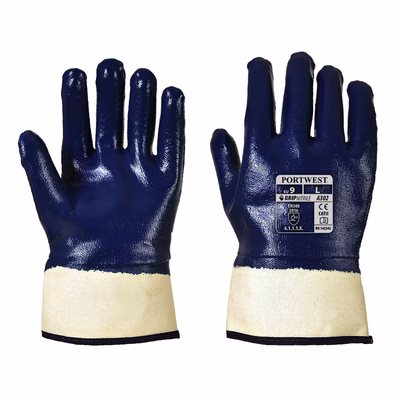 Immagine di Guanti nbr completamente ricoperto con manichetta PORTWEST A302 colore blu navy taglia L - paio