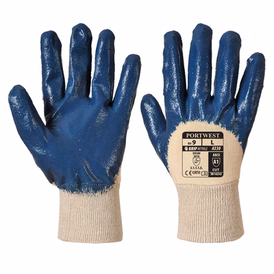 Immagine di Guanti in nitrile con polso in maglia PORTWEST A330 colore blu navy taglia L - paio
