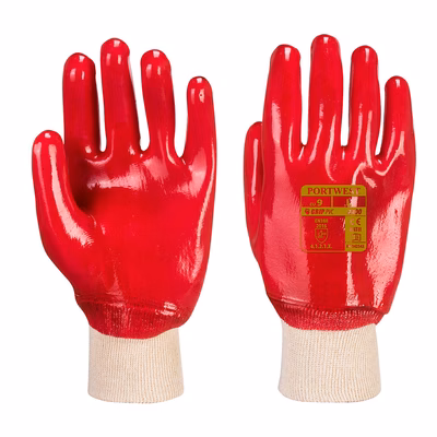 Immagine di Guanti pvc con polsino a maglia elasticizzato PORTWEST A400 colore rosso taglia XXL - paio