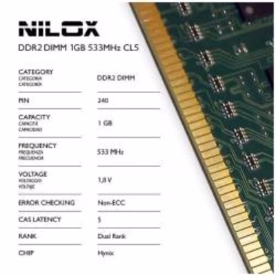 Immagine di Modulo di memoria dimm 1 gb ddr2 tft 533 mhz NILOX NILOX TECH - RAM DDR2 DIMM 1GB 533MHZ CL5 NXD15
