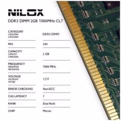 Immagine di Modulo di memoria dimm 2GB ddr3 tft 1.066 mhz NILOX NILOX TECH - RAM DDR3 DIMM 2GB 1066MHz e CAS