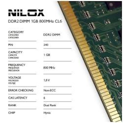 Immagine di Modulo di memoria dimm 1 gb ddr2 tft 800 mhz NILOX NILOX TECH - RAM DDR2 DIMM 1GB 800MHZ CL6 NXD18