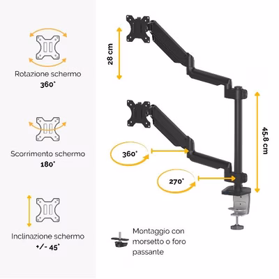 Immagine di Braccio monitor doppio platinum