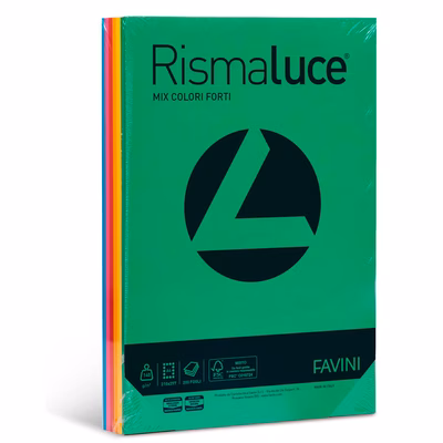 Immagine di Cartoncino favini rismaluce a4 g140 mix 6 colori assortiti risma da 200 fogli