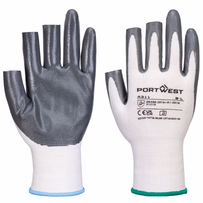 Immagine di Guanto grip 13 in nitrile senza 3 dita (pk12) PORTWEST A311 colore bianco/grigio taglia XXL