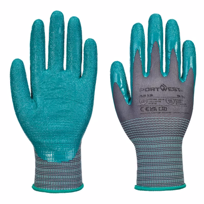 Immagine di Guanto grip 15 in nitrile rugoso (pk12) PORTWEST A313 colore Grey/Green taglia L