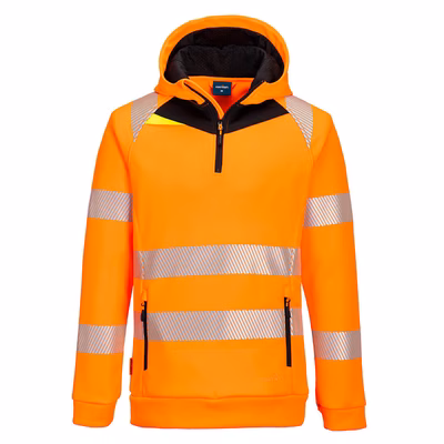 Immagine di Dx4 felpa con cappuccio hi-vis 1/4 zip PORTWEST DX482 colore arancione/nero taglia XXXXXL
