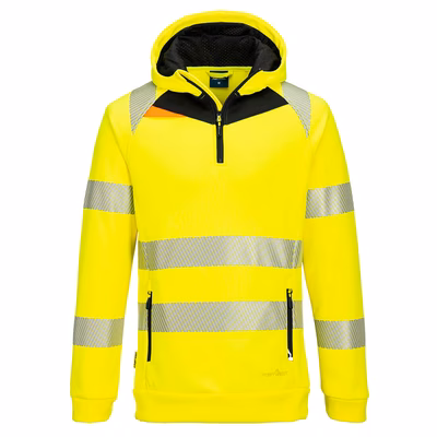 Immagine di Dx4 felpa con cappuccio hi-vis 1/4 zip PORTWEST DX482 colore Yellow/Black taglia S