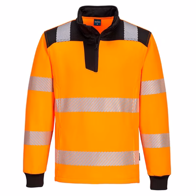 Immagine di Pw3 hi-vis 1/4 zip sweatshirt PORTWEST PW326 colore arancione/nero taglia M