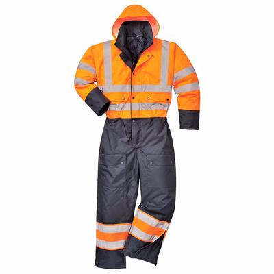 Immagine di Tuta bicolore hi-vis foderata PORTWEST S485 colore arancione/blu navy taglia L