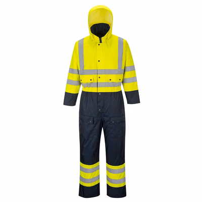 Immagine di Tuta bicolore hi-vis foderata PORTWEST S485 colore giallo/blu navy taglia S