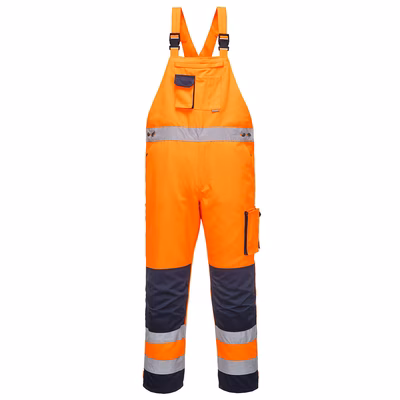 Immagine di Salopette dijon hi-vis PORTWEST TX52 colore arancione/blu navy taglia L