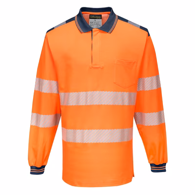 Immagine di Pw3 polo manica lunga hi-vis PORTWEST T184 colore arancione/blu navy taglia S
