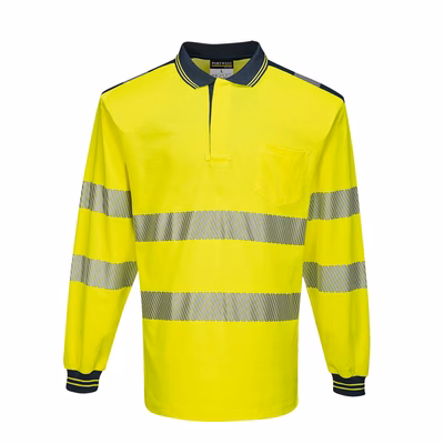 Immagine di Pw3 polo manica lunga hi-vis PORTWEST T184 colore giallo/blu navy taglia XXXL