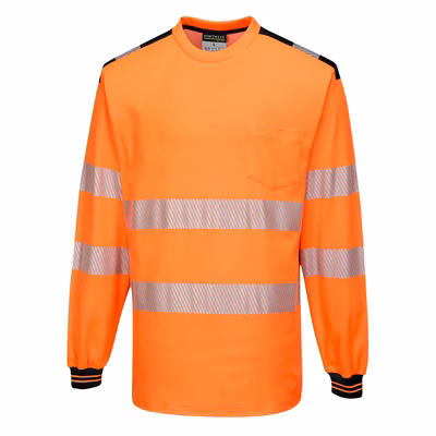 Immagine di Pw3 t-shirt manica lunga hi-vis PORTWEST T185 colore arancione/nero taglia XXXXXL