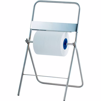 Immagine di Dispenser portarotolo industriale da pavimento MARPLAST acciaio inox lucido con adattatori blu