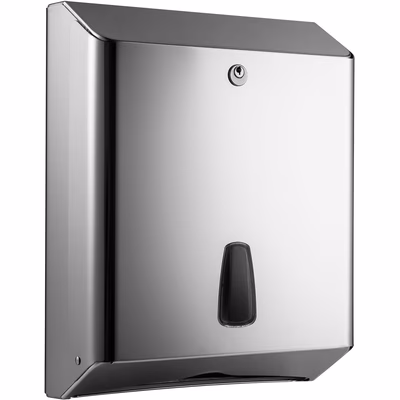 Immagine di Mini dispenser carta asciugamani piegata a "C" o "Z" inox lucido MARPLAST HALFINOX montaggio a muro