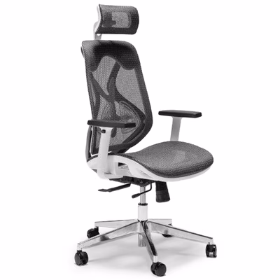 Immagine di Sedia DAFNE con poggiatesta struttura bianca rete grigia