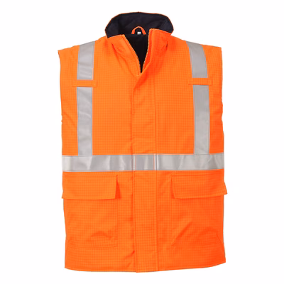 Immagine di Gilet imbottito antistatico fr bizflame rain hi-vis PORTWEST S776 colore arancione taglia XL