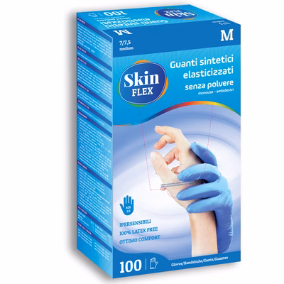 Immagine di Guanti monouso in vinile/nitrile senza polvere BERICAH SKIN FLEX colore blu taglia XL