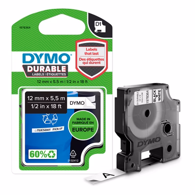 Immagine di Nastro DYMO D1 Durable mm 12x5,5 m nero/bianco