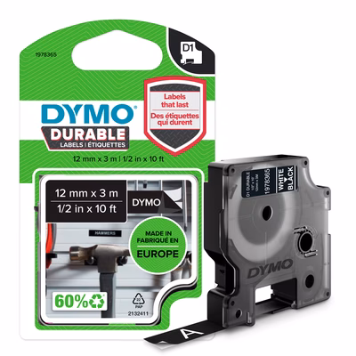 Immagine di Nastro DYMO D1 Durable mm 12x3 m bianco/nero