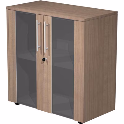 Immagine di Libreria singola bassa c/ante batt.vetro fumè STYLE cm 82,8x43xH81,4 finitura ciliegio arabis