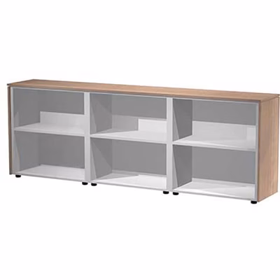 Immagine di Libreria tripla bassa a giorno STYLE cm 242,8x43xH81,4 strutt.grigio allum. finitura ciliegio arabis