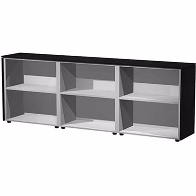 Immagine di Libreria tripla bassa a giorno STYLE cm 242,8x43xH81,4 strutt.grigio allum. fin.nero venato frass.