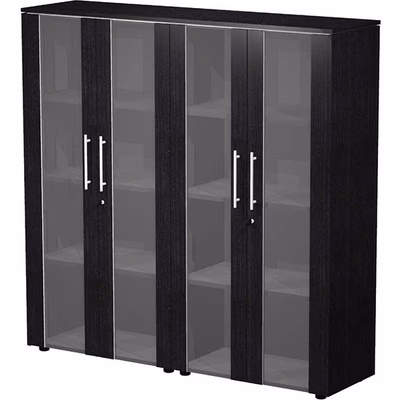 Immagine di Libreria doppia alta c/ante batt.vetro fumè STYLE cm 162,8x43xH158,2 finitura nero venato frassino