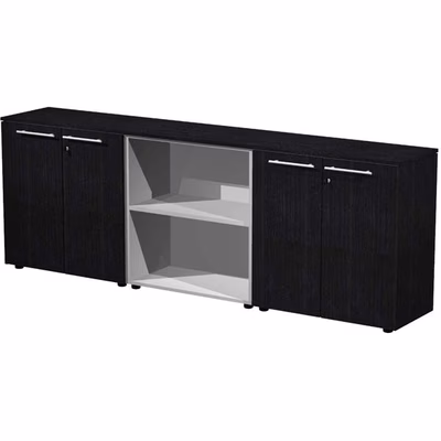 Immagine di Libreria tripla c/ante batt.vetro fumè STYLE cm 242,8x43xH81,4 finitura nero venato frassino