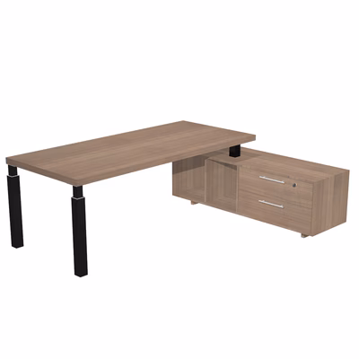 Immagine di Scrivania direzionale con mobile STYLE cm 195x170xH74 strutt.nero op. finitura ciliegio arabis