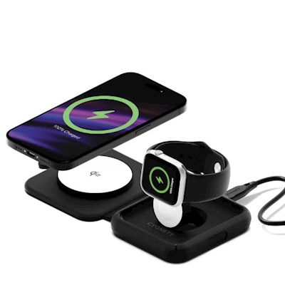 Immagine di Caricabatterie wireless/senza fili Bianco adattatore proprietario CYGNETT Base di ricarica 2 in 1 Ch